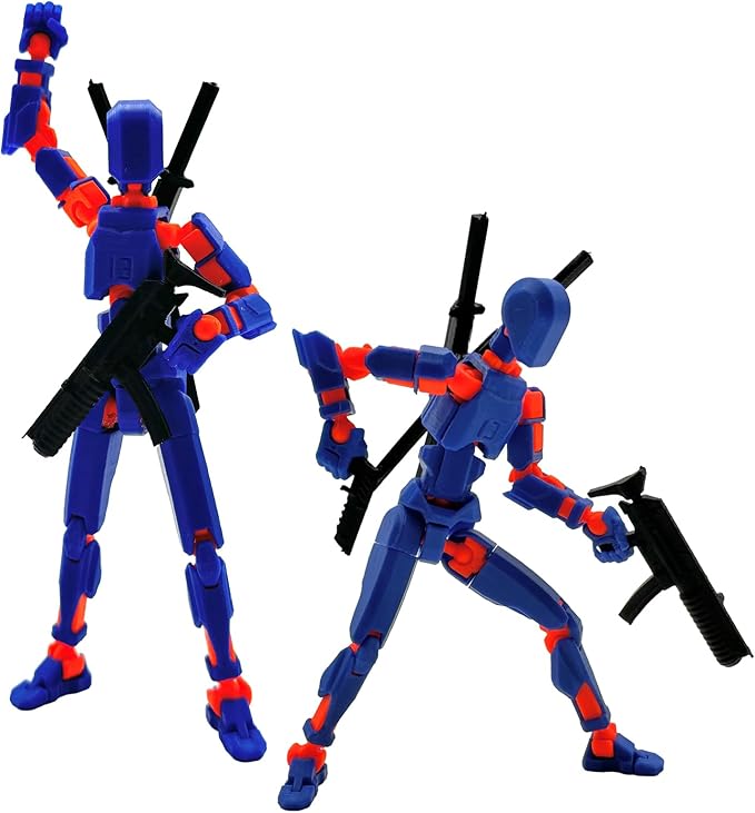 (Assembly Completed) 3D Printed Figure 5.54-inch Dummy13 with Weapon Expansion Set, Full Body Mechanical Movable Toy, Desk Decoration. (Dark Blue)