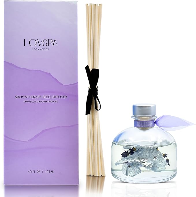 Reed Diffuser Set, Calm Spanish Blue Lavender Scented Oil Diffuser with Sticks, Home Fragrance Accessories for Bathroom Shelf Decor, Aroma Diffusers for Home or Office Desk, USA Made