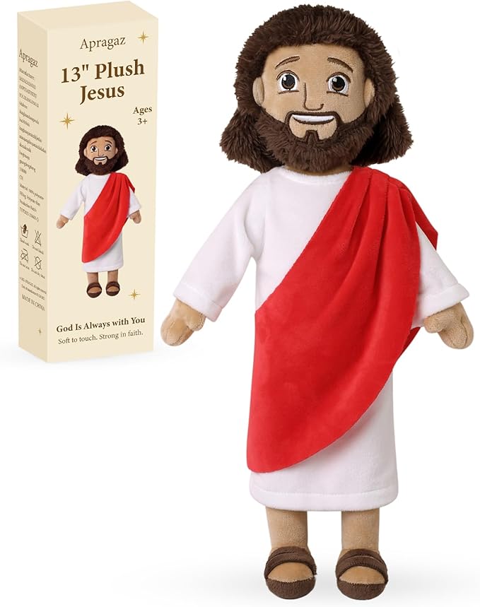 Apragaz 13" Jesus Plush Doll, Jesus Plushies for Kids, Soft & Comfort Christian Toy, Christian Faith Plushie Faith-Based Gift for Boys Girls, Sunday School, Bible Learning, Easter & Christmas(Red)