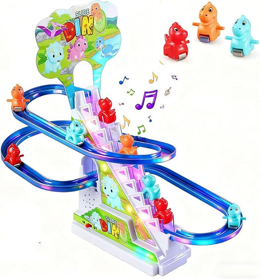 Dinosaur Climbing Toy Set Electric Light Slide Climbing Toys for Automatic Stairs,Playful Santa Race Game Christmas Roller Climbing Toys with LED Light and Music for Toddlers Boys Girls