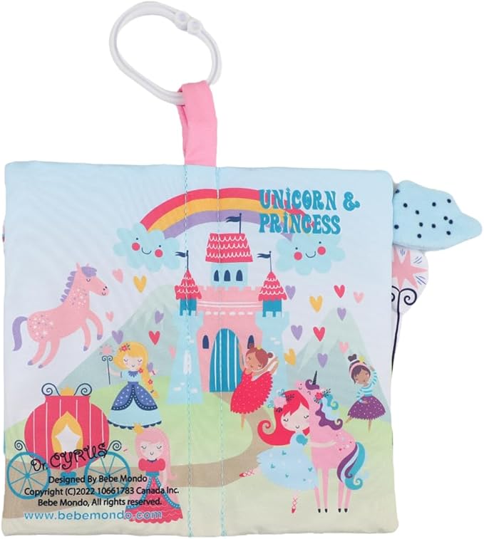 bebe mondo Unicorn Baby Books 0-6 Months Toys 6 to 12 Months, Touch Feel Cloth Crinkle Books for Babies,Infants, Soft Sensory Stroller Toys, Christmas Baby Gifts Shower Items, Chweing Book (Princess)