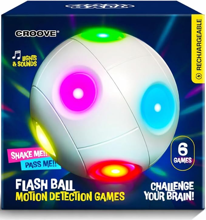 Handheld Light-Up Brain & Memory Action Ball - 6 Fun Fast-Paced Games for Kids - Rechargeable - Boys Toys Age 8-10 - Coolest Electronic Memory Game for Ages 7 8 9 10 11 12 13