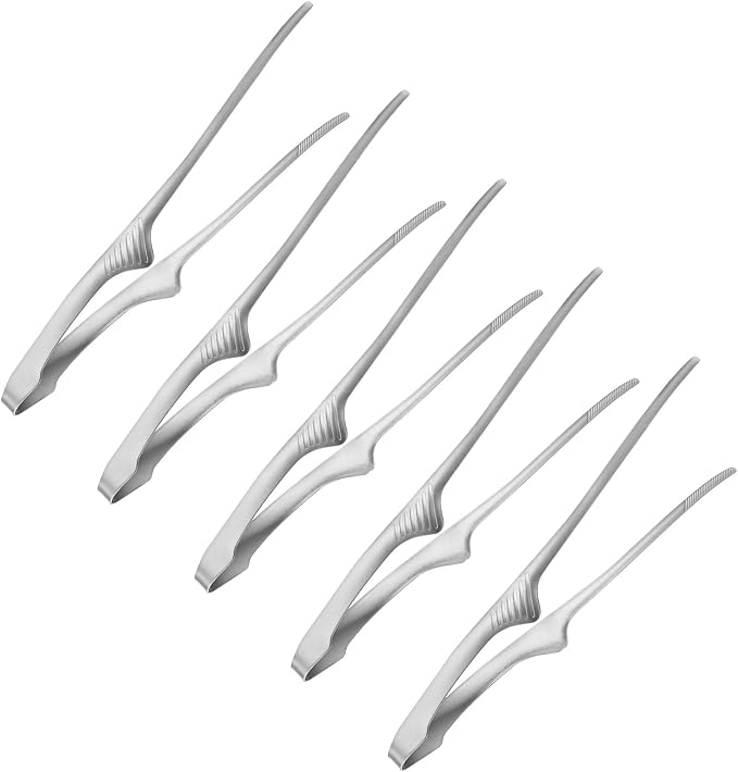 M METERXITY 5 Pcs Korean and Japanese BBQ Tongs 11.2 Inch Barbecue Tongs 430 Stainless Steel Kitchen Self-Standing Grill Non-Slip for Grill/Salad/Camping/Cooking [Silver]