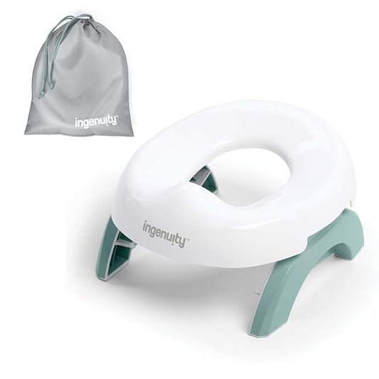 Ingenuity My Travel Potty, 2-in-1 Baby and Toddler Portable Potty Seat & Potty Ring, Lightweight Foldable, Includes Travel Bag & 3 Disposable Liners, Neutral