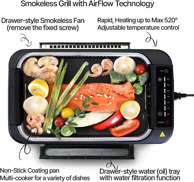 SMART BERRY 3 in 1 Smokeless Electric Indoor Grill, Nonstick Grill/Griddle Plates, hot pot, Glass Lid, Portable Korean BBQ Grill with 7-Level Control, HOT POT set Black