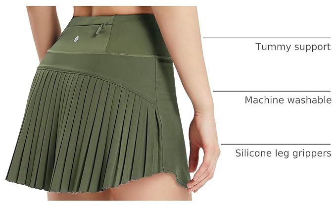 baleaf Tennis Skirt Pleated Golf Skorts with 3 Pockets | 14", Built in Shorts, High Waisted, Anti-slip Strip, Lightweight, for Athletic, Workout, Pickleball, Skorts for Women