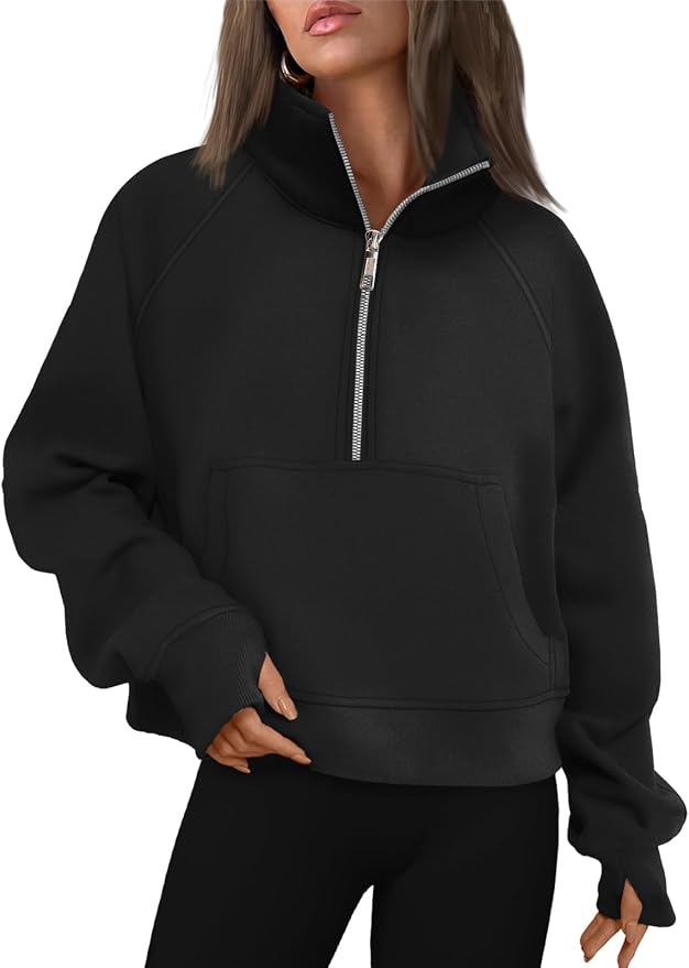 AUTOMET Womens Sweatshirts Half Zip Fleece Pullover Fall Outfits | Fall Fashion Clothes 2026,Cropped Sweatshirts,Cute Y2k Tops,Quarter Zipper Sweater,Winter Loungwear Outfits