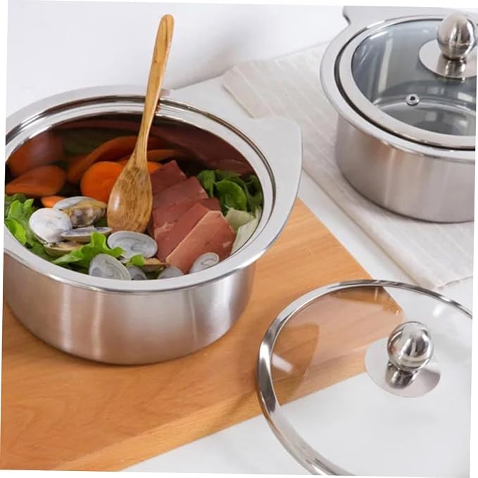 1pc Stainless Steel Hot Pot for Induction Cookers with Lid Food-grade Design for for Single Serving Silver