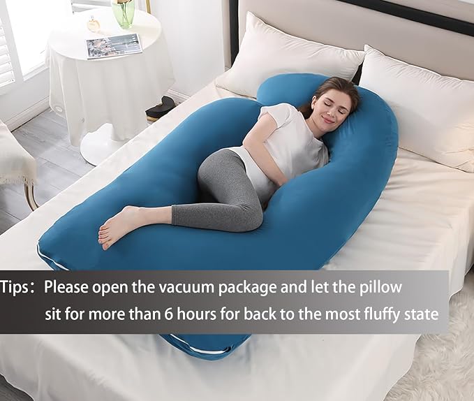 Jcickt Pregnancy Pillow for Sleeping,59 inch Maternity Pillow with Removable Washable Cover,J-Shaped Full Body Pregnant Pillow -Support for Backs,Legs, Belly, HIPS, Improve Sleep-Dark Blue