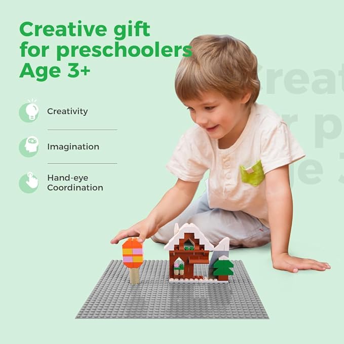 Classic Baseplates Building Plates-8 Pack 10" x 10" Building Boards,100% Compatible with All Major Brands and Activity Table, Creative Platforms Mats for Toy Bricks,Grey