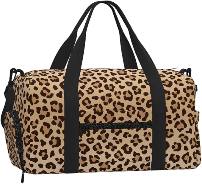 Fiokroo Sports Gym Bag Leopard Print Travel Duffel Bag For Men Women With Shoe Compartment Water Resistant Gym Bag Carry On Duffel Bag For Weekend Traveling Yoga Gym Sports