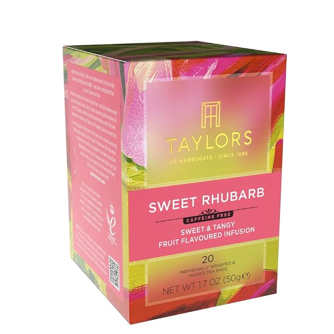 Taylors of Harrogate Sweet Rhubarb, Herbal Tea, Individually Wrapped Bags, 20 Count (Pack of 1), Vibrant, Refreshing and Sweet, Caffeine-Free, Enjoy Hot or Iced, 20 Teabags