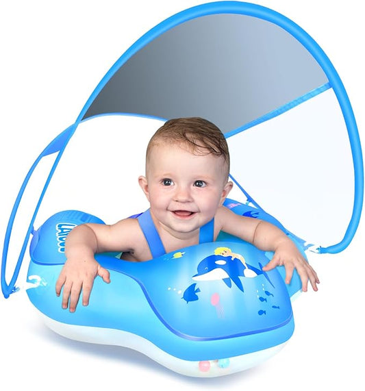 LAYCOL Baby Swimming Float Inflatable Baby Pool Float Ring with Sun Protection Canopy,add Tail no flip Over for Age of 3-36 Months
