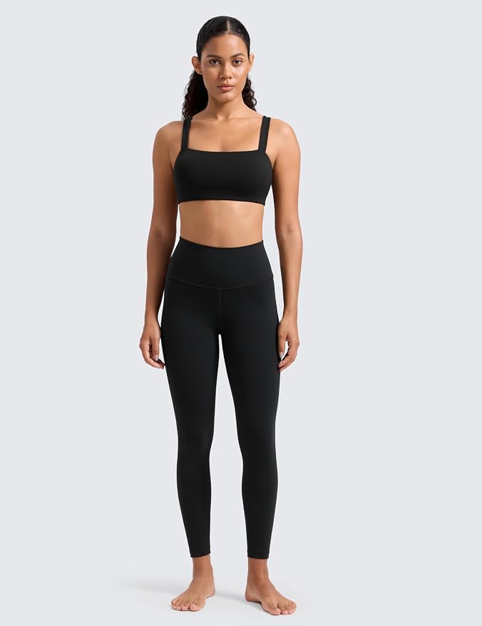 CRZ YOGA Butterlift Minimal Square Sports Bras for Women - Padded Supportive Wide Straps Yoga Workout Top