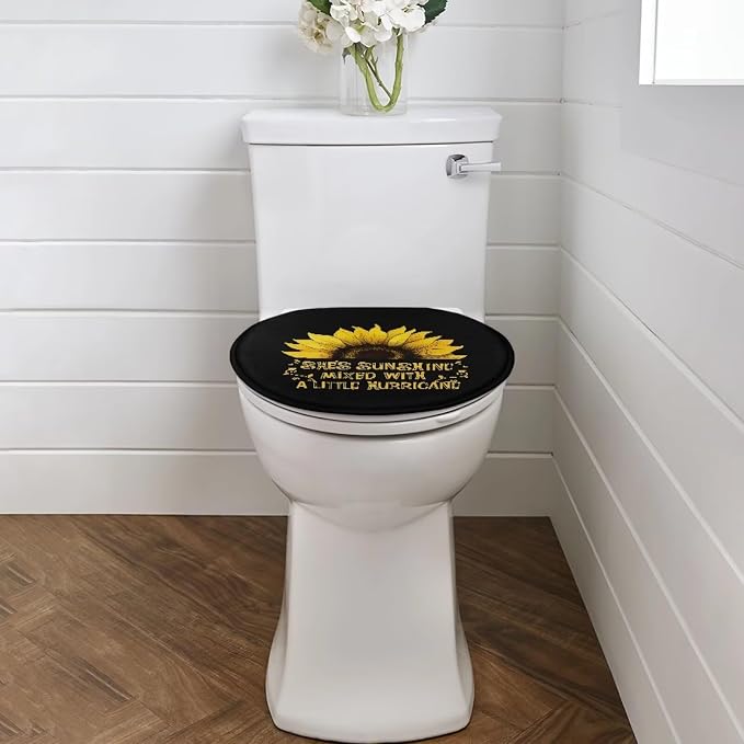 Sunflower Toilet Lid Cover Set with Elastic Band Hippie Sunflower Toilet Seat Cushion Cover Replacement for Bathroom Decor Machine Washable Polyester Fabric Bathroom Covers