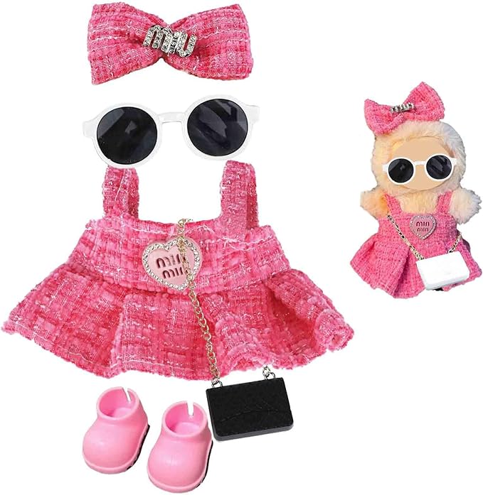 Clothes Set for 17cm Doll(NO Doll) , Handcrafted Crochet Set Clips & Dress, Stylish Premium Outfit with Accessories, Cute for Dress up Unique Style