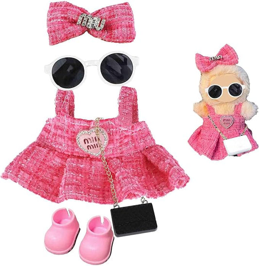 Clothes Set for 17cm Doll(NO Doll) , Handcrafted Crochet Set Clips & Dress, Stylish Premium Outfit with Accessories, Cute for Dress up Unique Style
