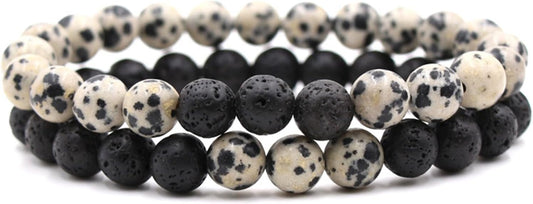 FORUBUS 2Pcs Lava Rock Beaded Bracelet Set – Essential Oil Diffuser Jewelry with Natural Stone Beads for Aromatherapy, Yoga, Meditation, and Stress Relief, Stretchy Bracelets for Women Men