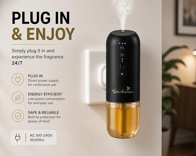 Cold Air Diffuser Machine for Home & Office – Waterless Aroma Diffuser, 150ml Capacity, Covers up to 100m², Bluetooth Control, Plug-in Hotel Style Scent System (Black)