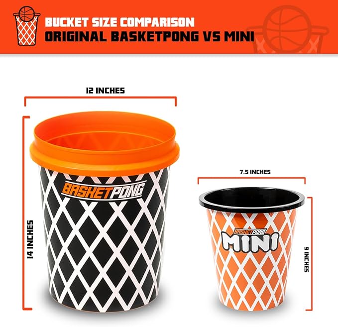 BasketPong Mini – Yard Pong and Basketball Game with 12 Buckets, 2 Balls, Carrying Bag, and Air Pump – Outdoor Game for Lawn, Backyard, Beach, and Travel