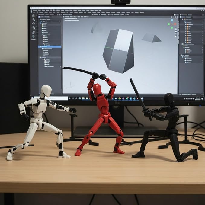 Dummy 13 Assembly Complete Action Figure,Luck 13 Multi-Jointed Articulated Model with Magnetic Base, Interchangeable Hands & Weapon Accessories for Desk Display, Titan 13, 3 Pces (White-Red-Black)