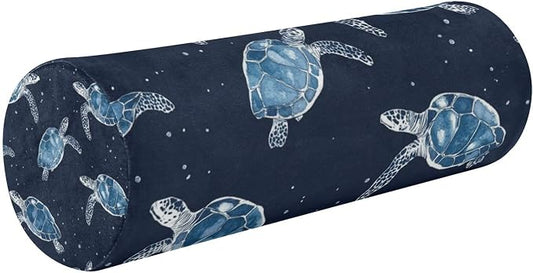 Sea Turtle Navy Blue Neck Roll Pillow Bolster Round Health Memory Foam Long Cervical Cylinder Pillows with Removable Washable Cover for Body Bed Legs Back Yoga