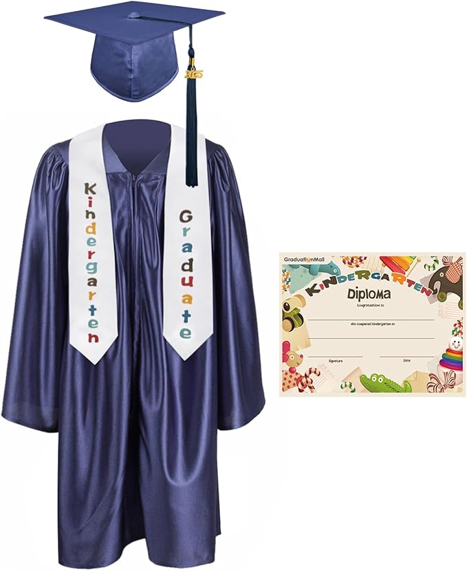 GraduationMall Kindergarten Graduation Cap Gown Stole Package with 2025 Tassel, Certificate