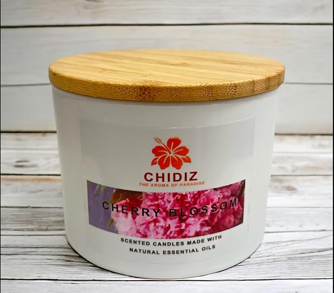 Cherry Blossom Soy Scented Candles | Large 1 Wick Jar Candle | Up to 45 Hours Burning Time | Relaxing Aromatherapy Candles | Housewarming Gift for Women and Men (Medium, Cherry Blossom)