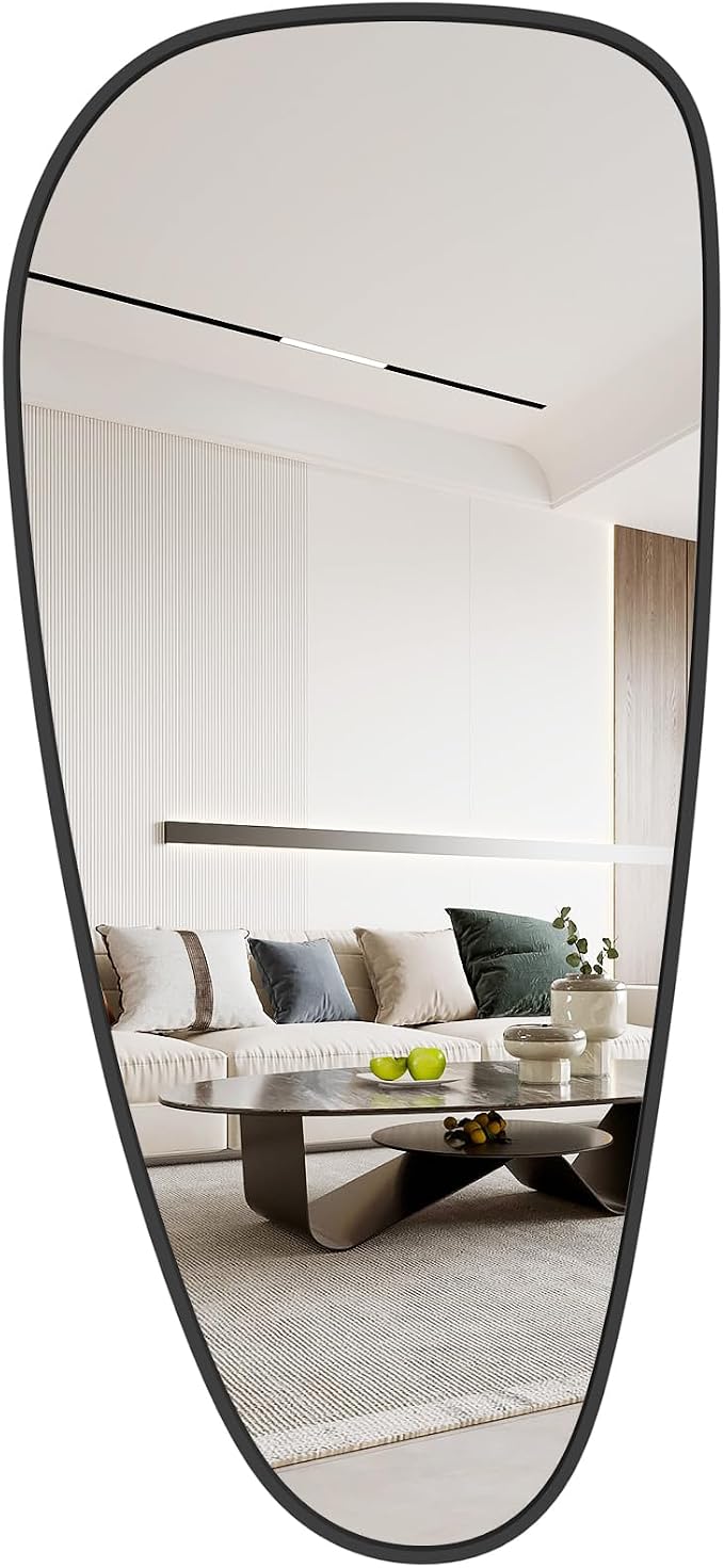 Asymmetrical Mirror, Irregular Wall Mirror, Wall Mirrors Decorative for Bedroom Living Room entryway Hall, Wall Mirror for mid Century Modern Decor 48" H x 22" W, Black