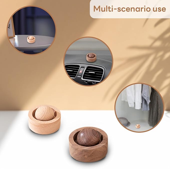 Wooden Essential Oil Diffuser - Round Ball Aromatherapy Diffuser, Walnut and Beech, for Office, Car, Yoga Hall (Beech)