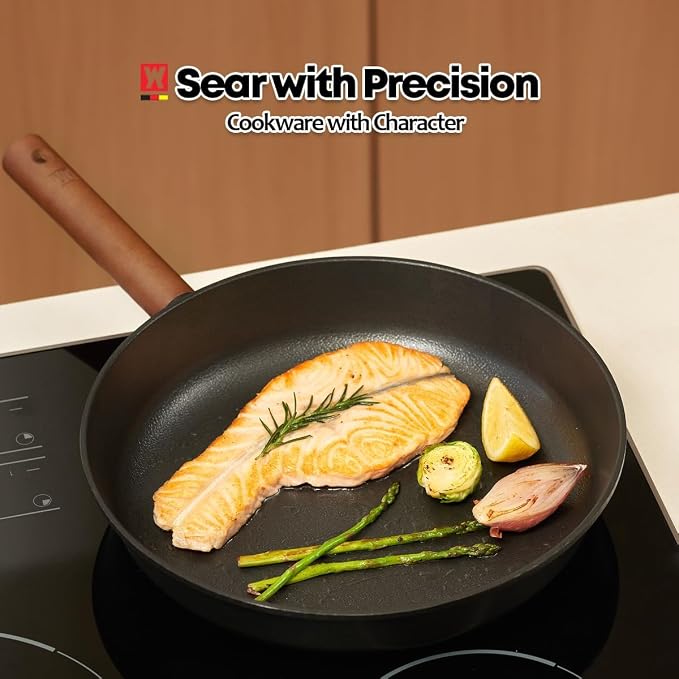 WAGENSTEIGER Aluminum Frying Pan with Titanium Coated Non-Stick Surface, 7-Layer Coating With Zelkova Wooden Handle, Restaurant & Business Grade, Made in Korea (17.91" L x 11.22" W x 2.17" H)
