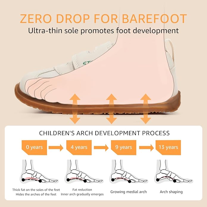 Wide Toe Box Toddler Shoes Zero Drop Boys Girls Barefoot Shoe Non-Slip Little Kids Sneakers for First Walking