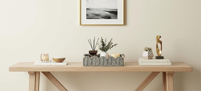 CubesLand Toilet Paper Storage Basket Organizer, Small Wicker Decor Basket | Toilet Tank Top Decorative Basket for Countertop, Handwoven Scalloped Basket W/Handle for Home Decor Living Room, Grey