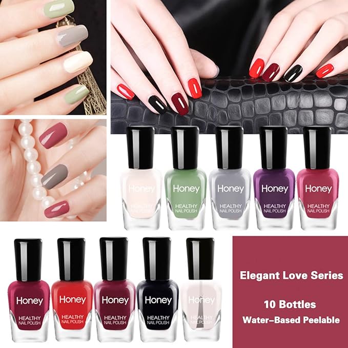 Non Toxic Nail Polish Set, Easy Peel Off and Fast Dry Nail Polish Set for Pack, Eco Friendly & Organic Water Based Nail Polish for Women,Teens