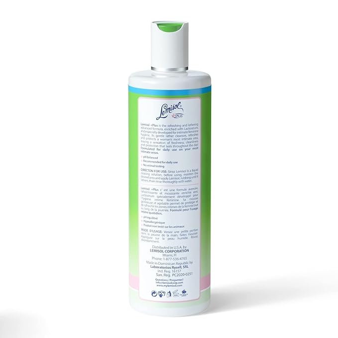 Lemisol Plus Feminine Wash, Daily Cleanser, Hypoallergenic, 16 FL Oz Bottles (Pack of 2)