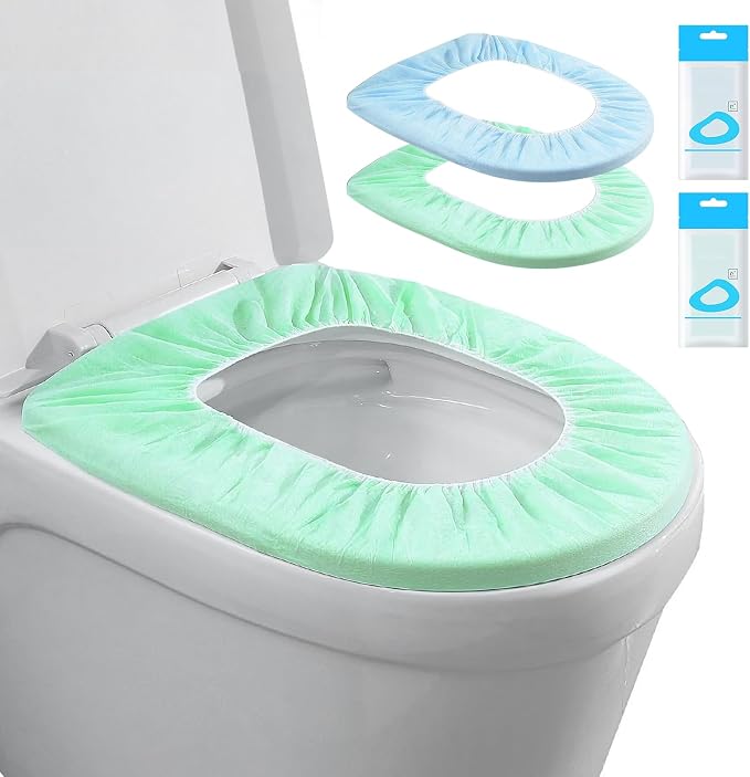 Elastic Large Size Disposable Toilet Seat Covers for Travel,20 Pack Waterproof Toilet Seat Covers for Bathroom,Fit for V/U/O/Square Shape Toilet,Individually Wrapped (2 colors-C set)