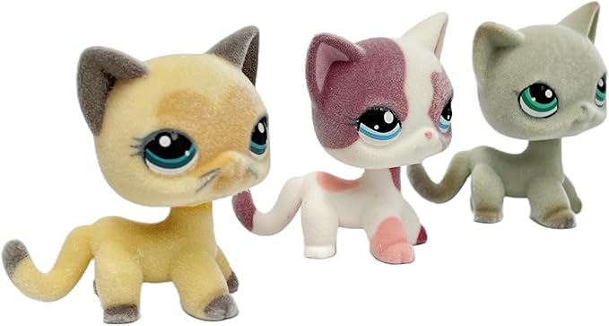 3pcs/Set Custom Flocked Pet Shop Toys Short Hair Cat Kitten Collie Great Dane Cocker Spaniel Dachshund Puppy Dog OOAK Compatible with LPS (#3573 and 2291 and 391)