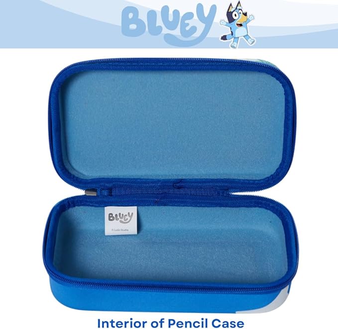 Innovative Designs Bluey Pencil Case Set with Stickers and Gel Pens for Kids, Molded with Zip Closure
