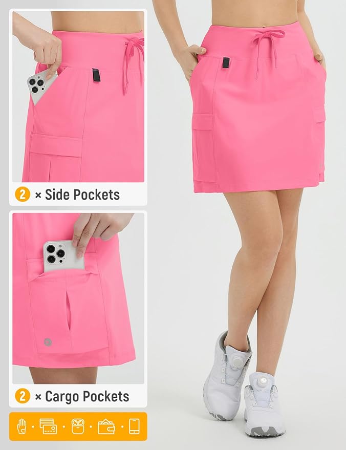 baleaf Women's 16" Hiking Cargo Skort with Pockets Knee Length Skirts | 4 Cargo Pockets, High Waisted, Built-In Shorts, UPF 50+ Sun Protection, Quick Dry, Stretch, Hiking, Golf, Outdoor, Casual