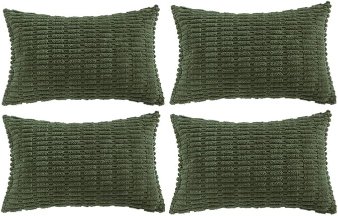 Fancy Homi 4 Packs Decorative Throw Pillow Covers for Living Room Couch Bed, Modern Farmhouse Boho Home Décor Accent Cushion Case, 20" x 12", Olive Green