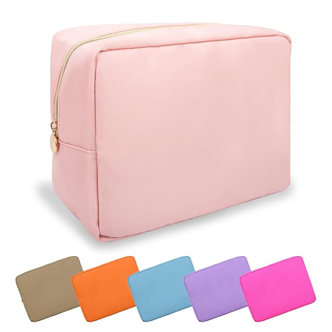 UIXIZQ Large Makeup Bag Pouch,Nylon Women Travel Toiletry Storage Bag Preppy Cosmetic Bag for Girls,Big Makeup Organizer Bag Cute Zipper Pouch Skincare Bag for Sport Work Gift(Large-Flamingo)