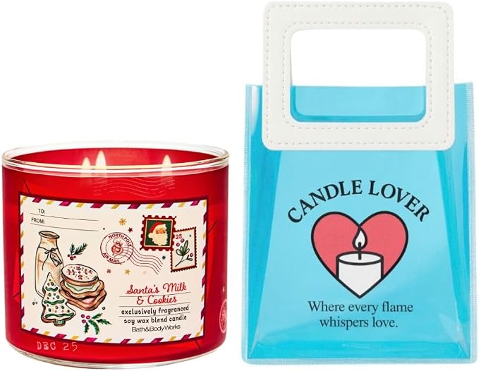 Santa's Milk Cookies - White Barn-Bath/Body Work- 3-Wick Scented Candle 14.5 OZ Burns 25-45 Hours and Gift Bag (Label Artwork Varies)