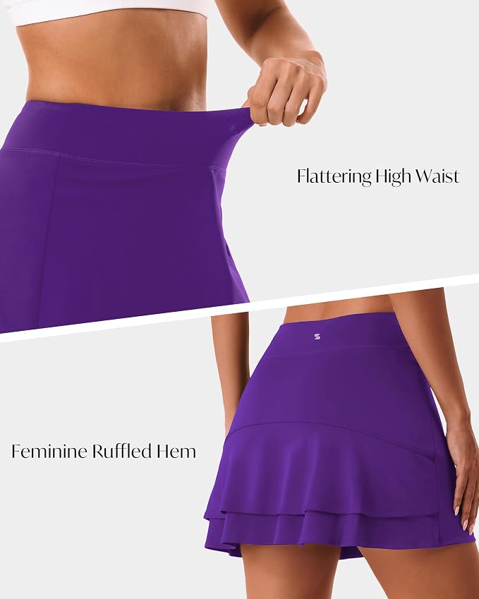 Stelle Tennis Skirts for Women Ruffle Athletic Golf Skorts with Pocket | High Waisted, Tummy Control, Built in Shorts, Athletic Skirt, Golf Skirt, Soft, Breathable, Workout, Pickleball