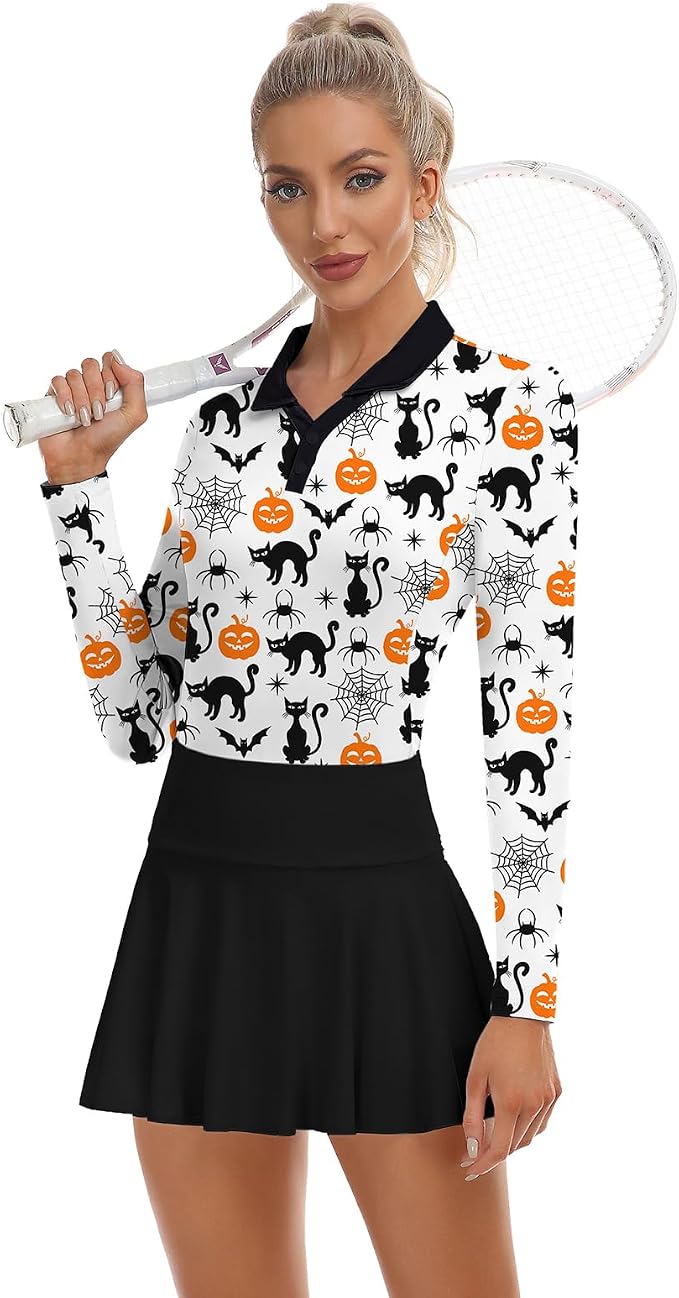 Soneven Womens Golf Shirts Moisture Wicking V Neck Long Sleeve Polo Shirts Collared Tops