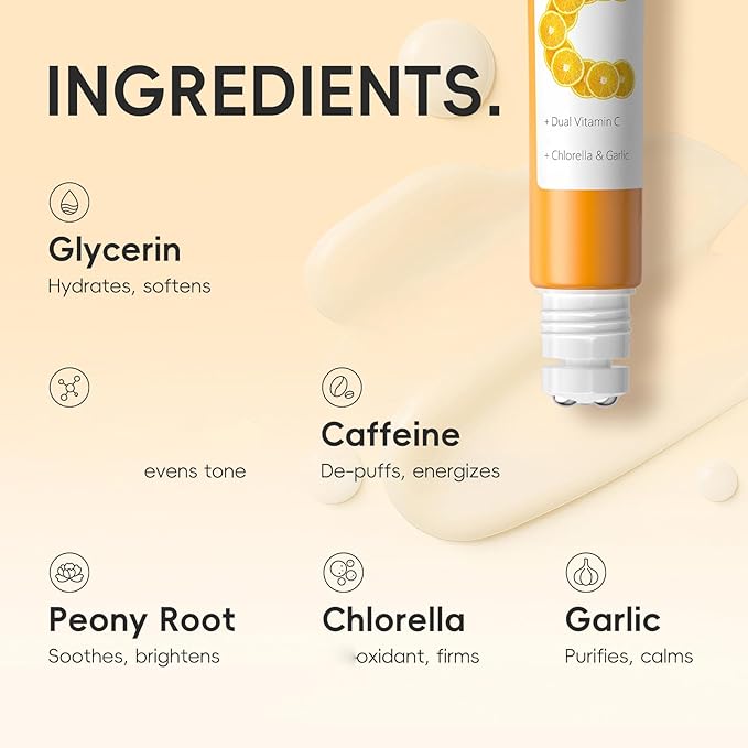 AKARY Dual Vitamin C Eye Cream, Hydrating Under Eyes Cream for Dark Circles and Puffiness with Triple-Roller Massage Ball Reduce Bags, Wrinkles and Fine Lines Eye Bags Treatment for Men/Women