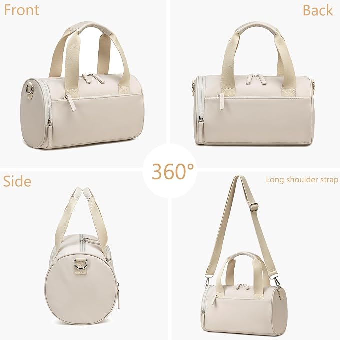 Mini Gym Bag for Women Girls Cute Small Duffle Bag 12'' with Multifunctional Pockets Workout Sport Bags Dance,Fitness,Yoga (Beige-Gray)