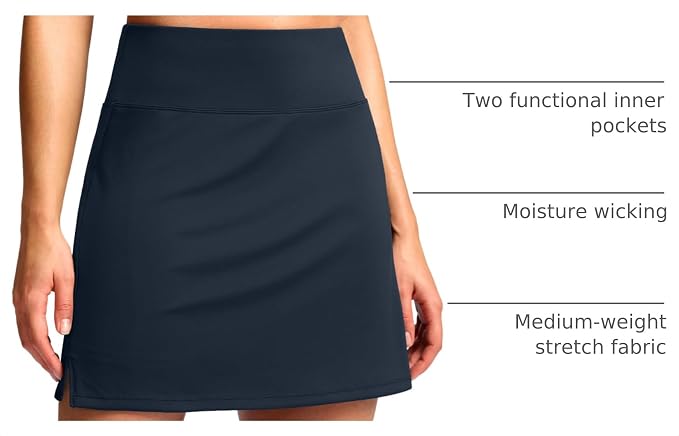 16" Skorts with 2 Pockets | Side Slits, High Waisted, A Line, Casual, Pickleball, Athletic, Golf, Tennis Skirt, for Women