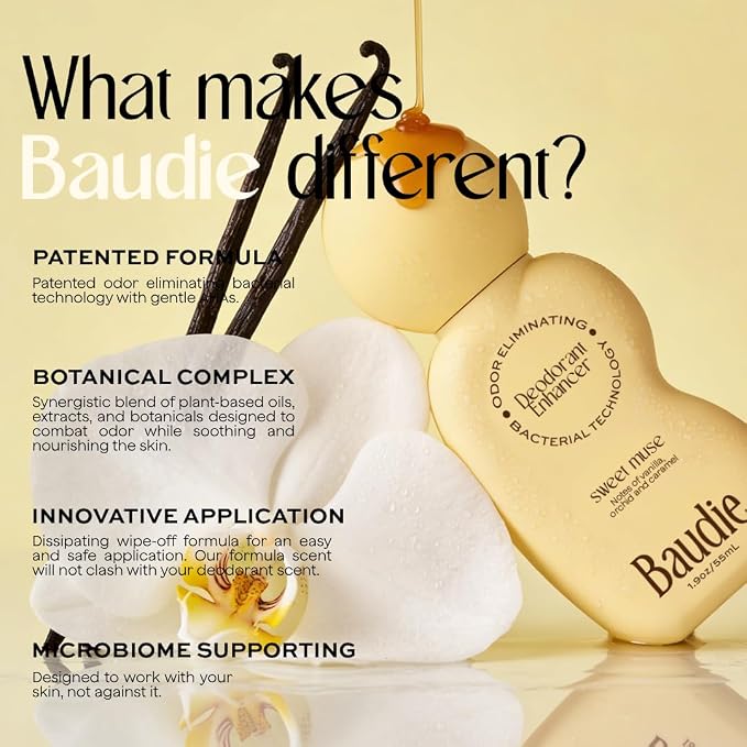 Baudie Deodorant Enhancer® Probiotic Underarm Toner - Sweet Muse - Patented Pre-Deodorant Spray That Helps Deodorants Last Longer and Helps Sweat Stay Odorless - Spray, Wipe, Apply
