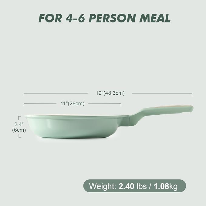 SENSARTE Nonstick Ceramic Frying Pan 11-Inch, Healthy Non Toxic Skillet, Induction Compatible Omelet Pan with Heat Resistant Handle, PFAS-Free, Mint Green