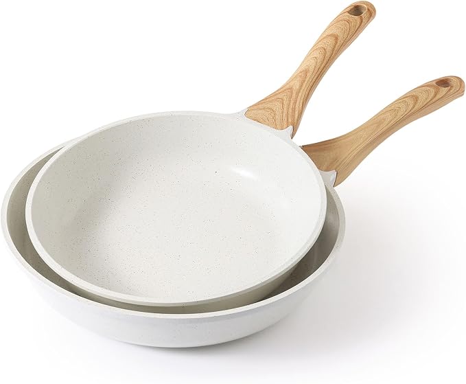 SENSARTE Ceramic Nonstick Frying Pan Skillets, White(10+12 Inch) | Healthy ceramic nontoxic coating, PTFE & PFAS free. Compatible with all stoves including induction cooktops. Easy to clean.